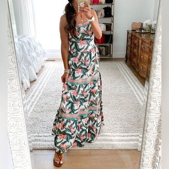 LOFT Tropical Floral Maxi Dress in Pink and Green size 14 - Picture 2 of 10